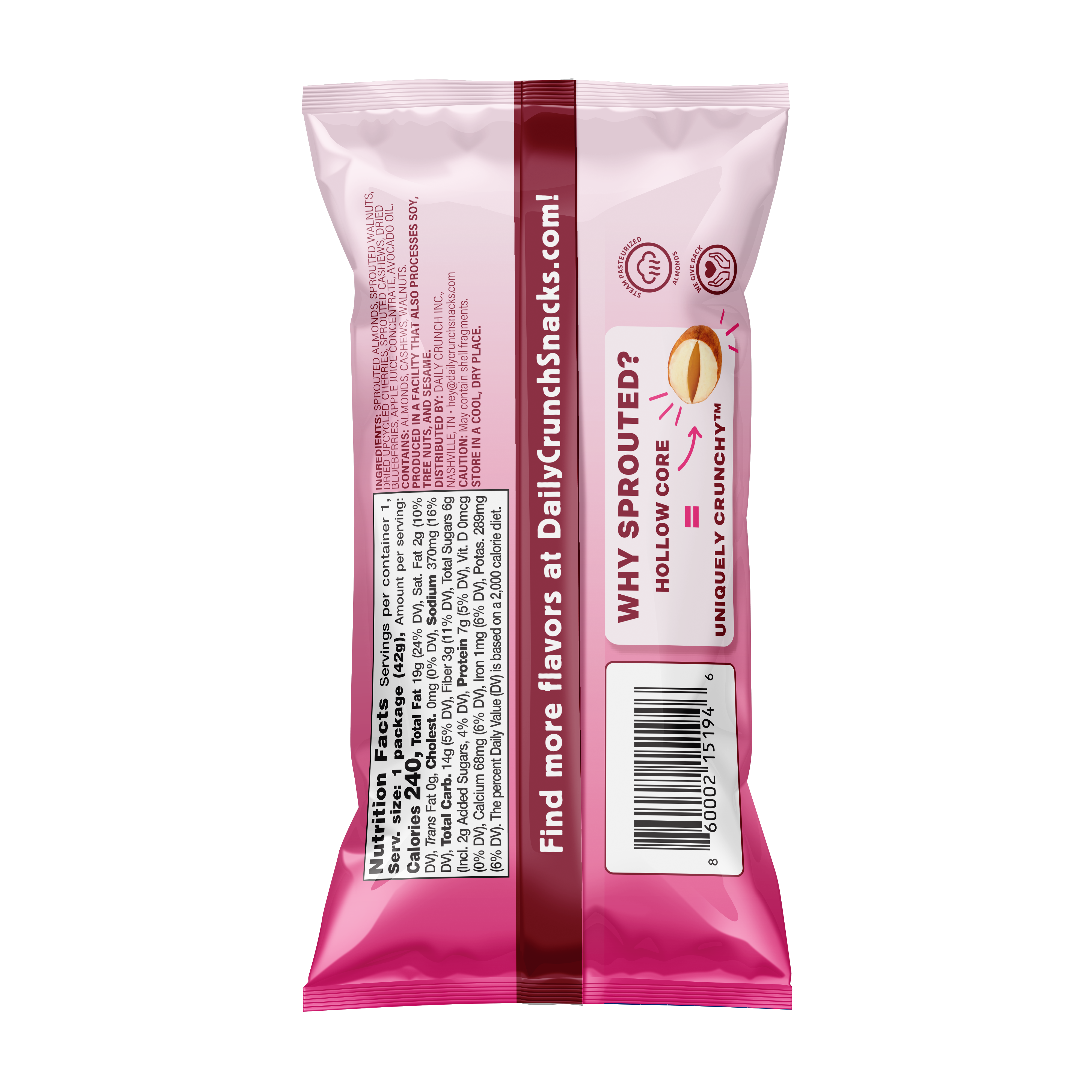 Daily Crunch - Wholesale Trail Mix - Cherry Berry Sprouted Nut Medley, 1.5oz Single Serve1