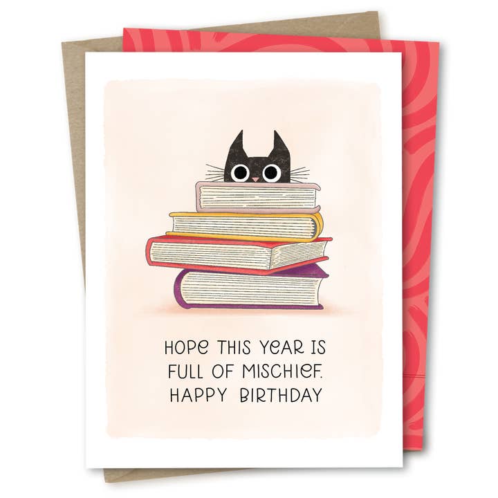 The Noble Paperie - Wholesale Birthday Card - Cat Books | Book Lover Bookish Happy Birthday Card4