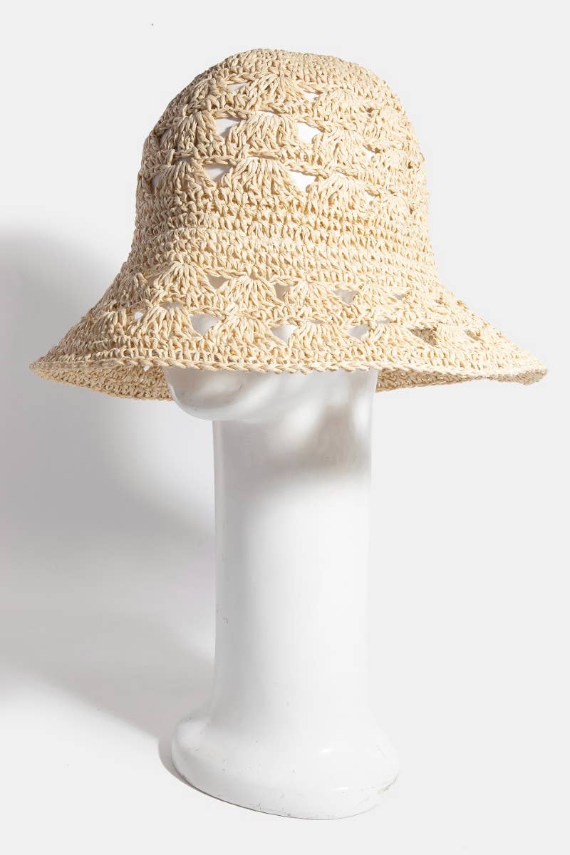 Collections by Fame Accessories – Chapéu de pescador - Mulher por atacado – Chapéu de Balde Trançado de Palha com Ventilação4