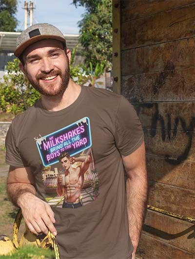 Brown My Milkshakes Bring All the Boys to the Yard LGBTQ Pride Tee for wholesale on Faire