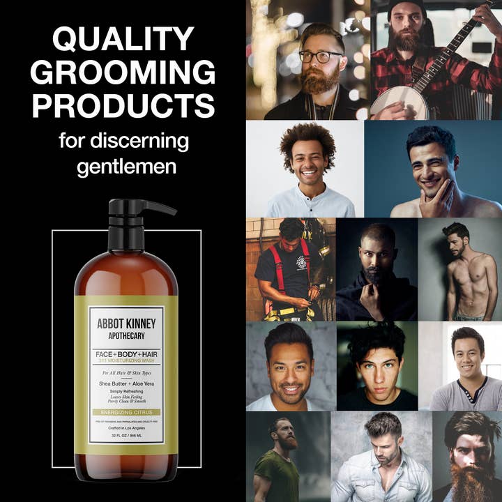 Abbot Kinney Apothecary - Wholesale 2-in-1 Shampoo & Body Wash - Men's - Men's 3 in1 Shampoo, Conditioner and Body Wash and Soap