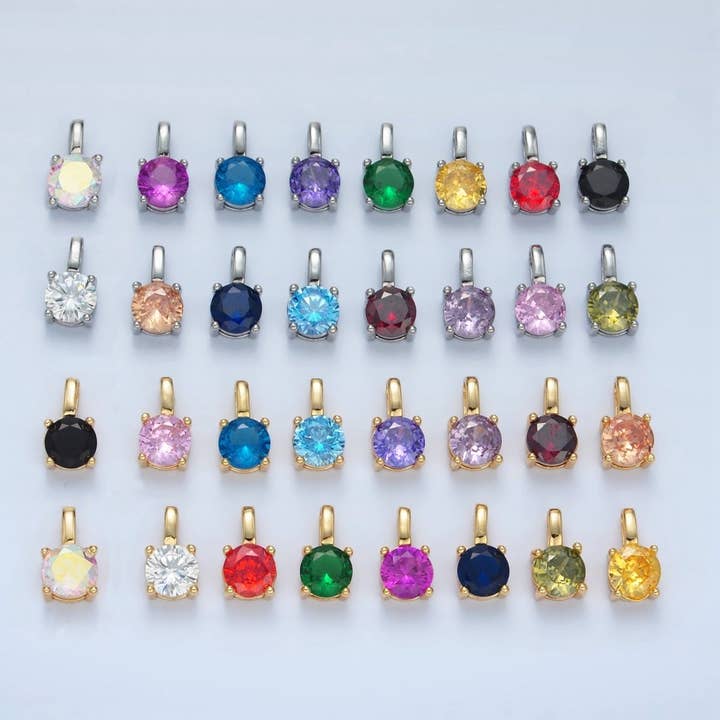 24K Gold Filled 11mm Round CZ Personalized Pendant in Gold & Silver | AA907 - AA922 for wholesale by Aim Eternal