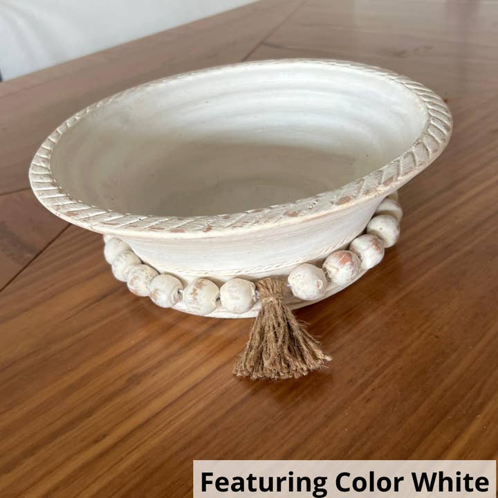 Clay Orion Bowl with Beads and Tassel for wholesale by ClayRoot Artisan Studio