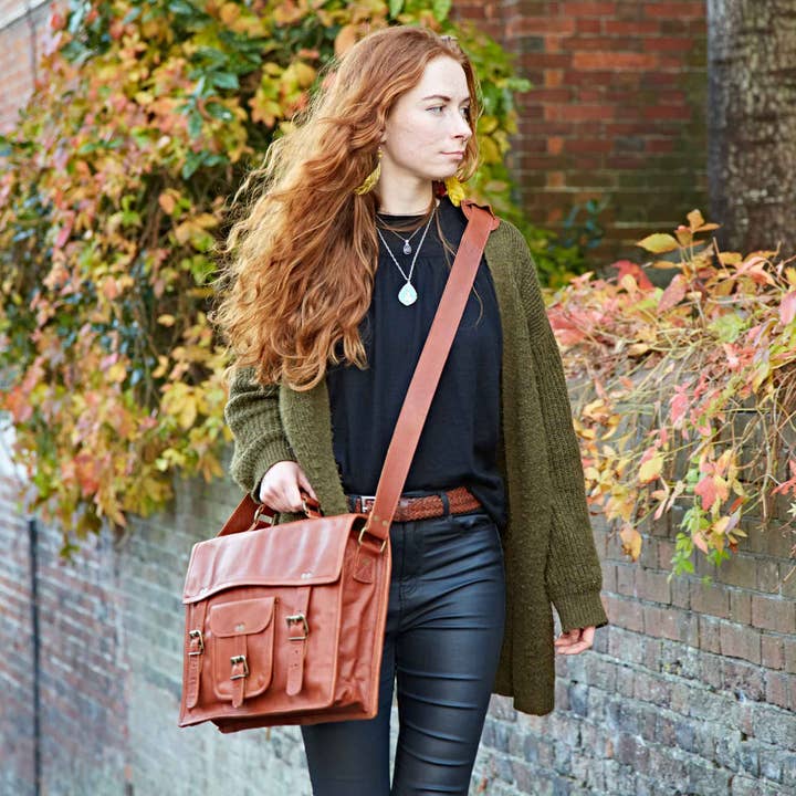 The Paper High Gift Company Limited - Vendita all'ingrosso Borsa per laptop - Donna - Grande borsa a tracolla in pelle marrone stile vintage - fatta a mano2