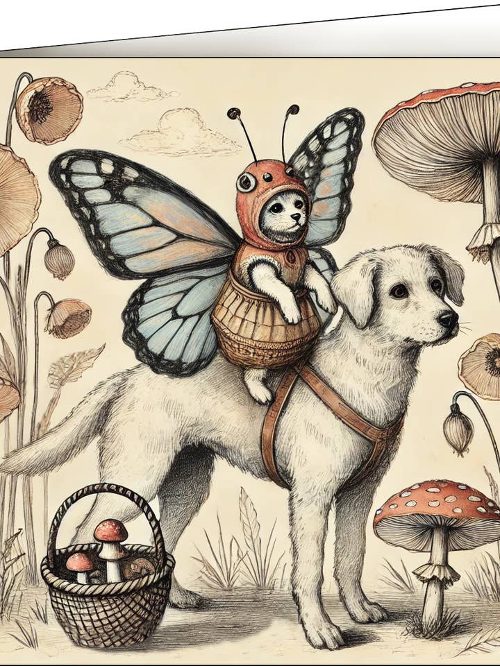 Tarjeta de felicitación, amigos caprichosos del bosque, perro y gato para venta al por mayor de Thistle and Tale Press