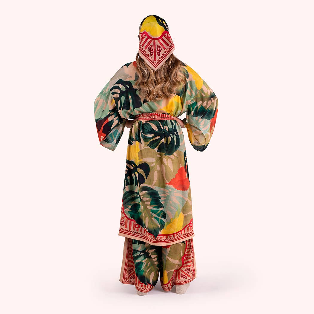 Green *SS26* Kimono Gown - Exotic Leaves for wholesale on Faire3