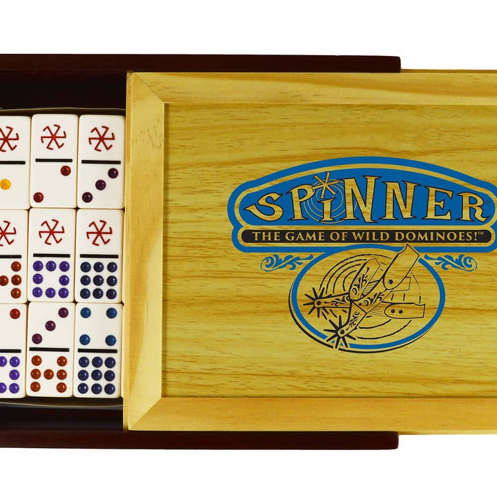 University Games - Vente Jeux de société - Spinner Dominoes - Boîtier en bois