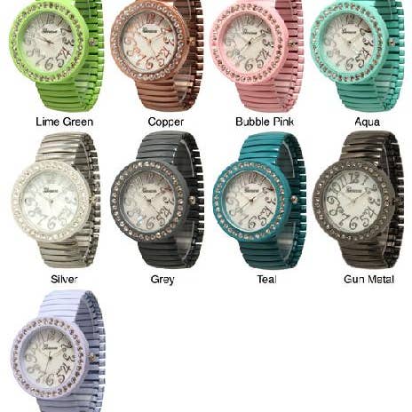 Time World USA - Wholesale Wrist Watch - Women's - 6 Geneva Stretch Band Watches