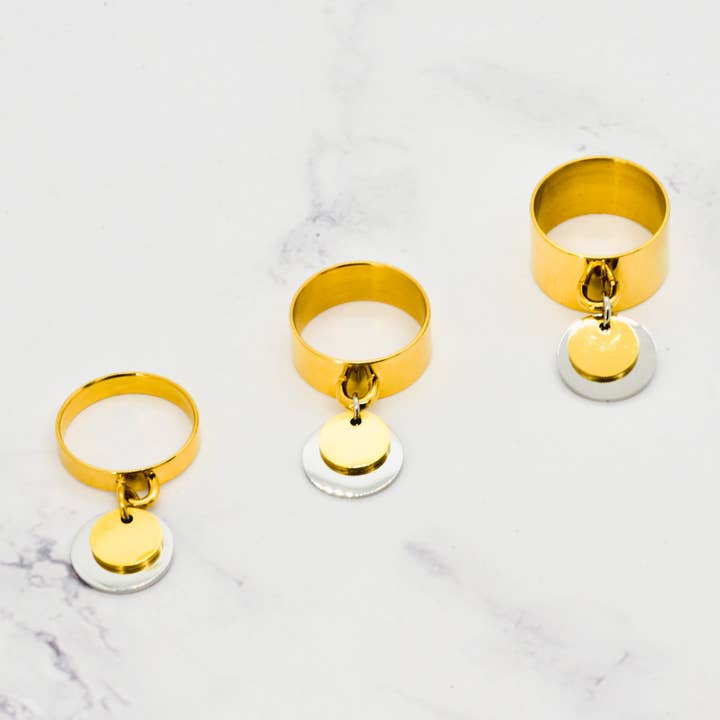 Two-tone gold double tassel ring for wholesale by Angiie