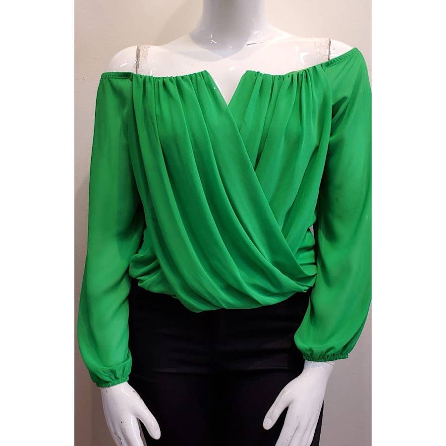 Curve Market - Wholesale Blouse - Women's - PLUS SIZE CHIFFON OFF THE SHOULDER SURPLICE TOP23