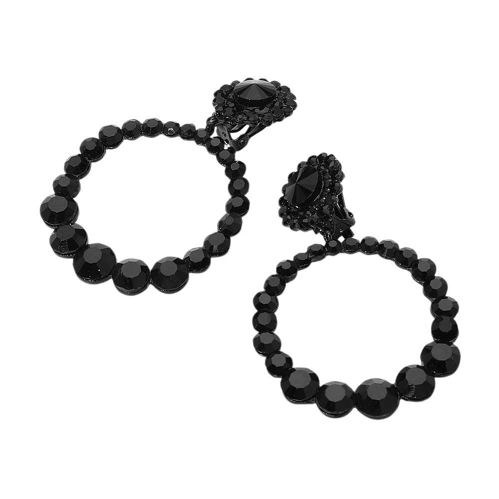 Sensibling Corp. – wholesale Clip-on earrings – Round Faceted Stone Ring Dangle Evening Clip On Earrings5