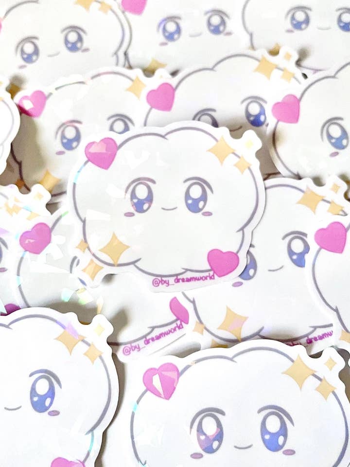 Adesivo in vinile Holo trasparente Kawaii Fufu 2,5" per la vendita all'ingrosso da parte di Dream World