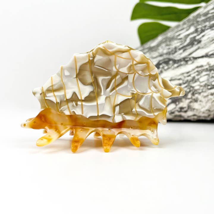 Getextureerde Tropische Amberkleurige Schelp Acetaat Haarclip voor wholesale door mildstyles