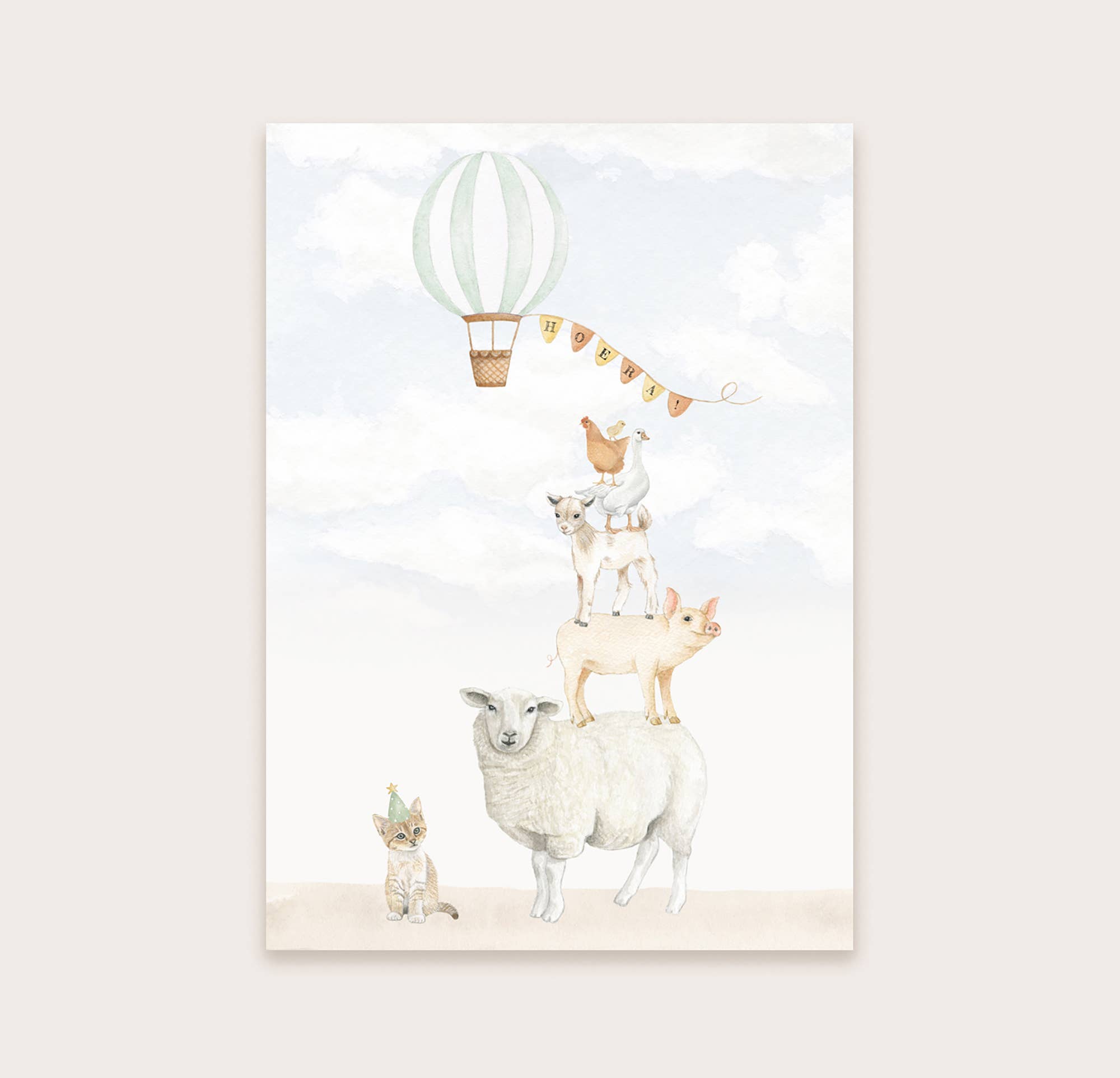 Appeloogje - Wholesale Everyday Greeting Card - Postcard: farm animals, hurrah2