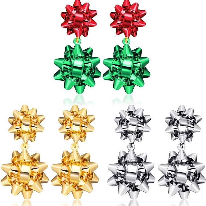 Dubbele Kerstcadeau Strik Hanger Oorbellen - Feestelijk voor wholesale door Syrrios Gifts LLC