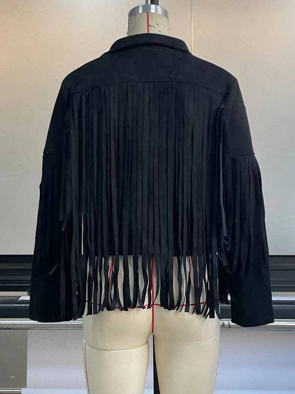 Plush Looks - Wholesale Jas - Dames - Effen gekleurde jassen met ruches en kwastjes met lange mouwen10