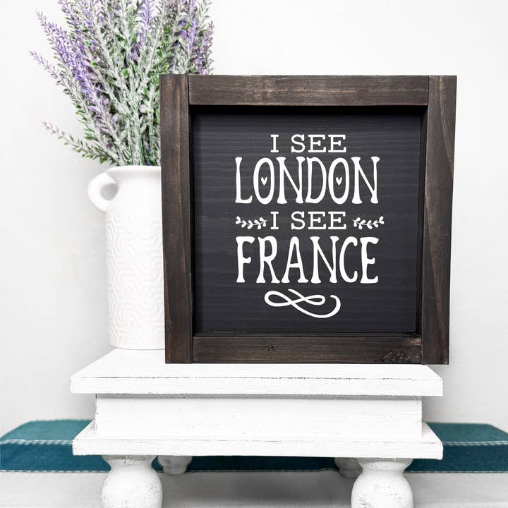 Neutral bathroom decor | Wood framed rustic bathroom sign for wholesale by Ruaille Buaille Co