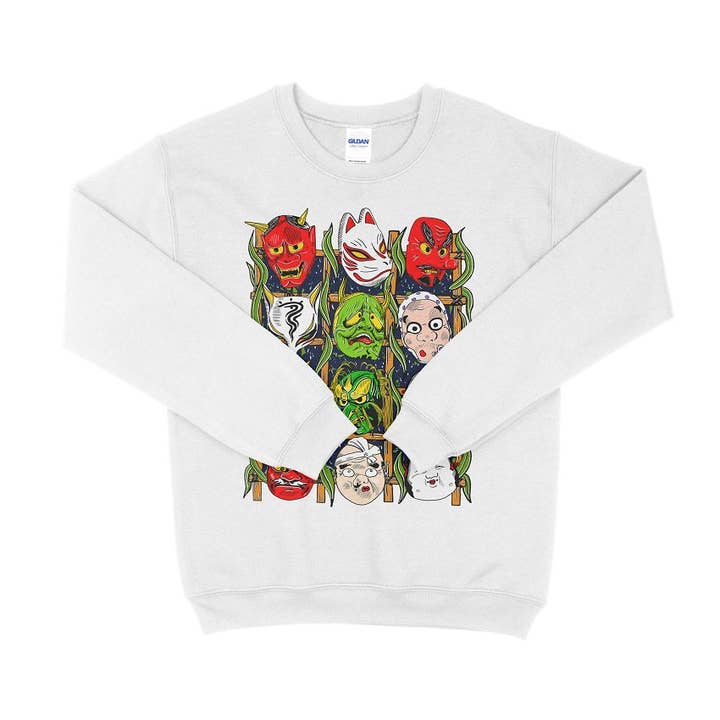 Unisex Sweatshirt mit traditionellem japanischem Maskenmotiv für den Großhandel von Upperground Tense