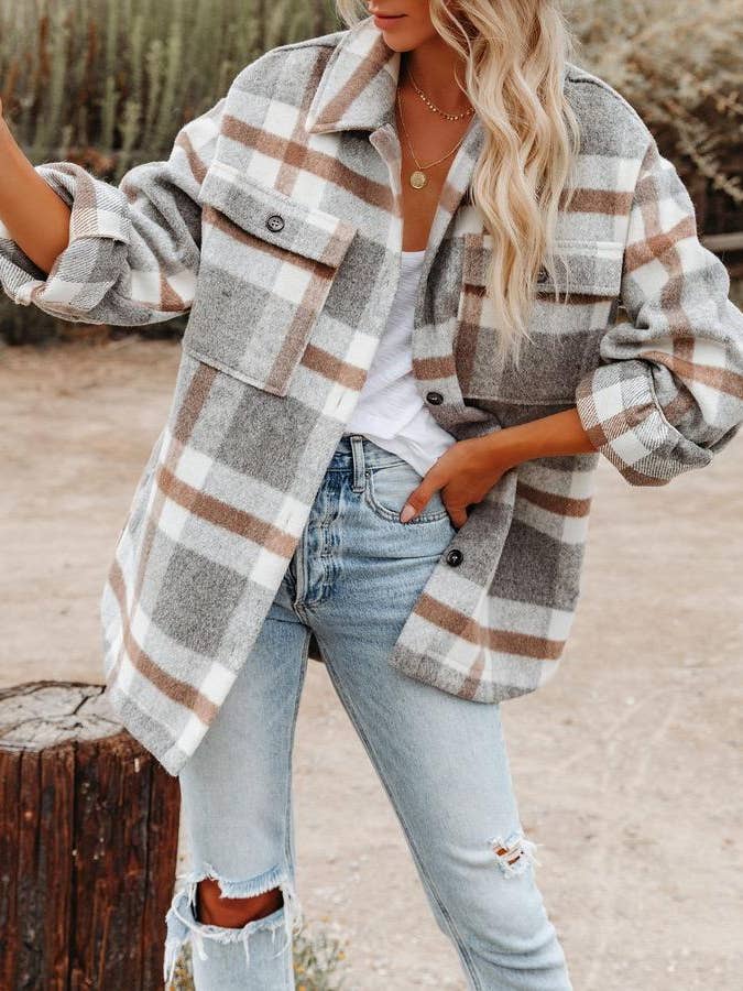 Lovesoft - Vendita all'ingrosso Giacca a camicia - Donna - Camicia da donna in flanella con bottoni scozzesi
