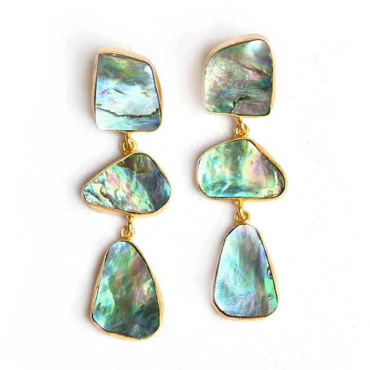 Brincos Extrato Pava (Concha de Abalone) por atacado de Gemajesty Jewellery