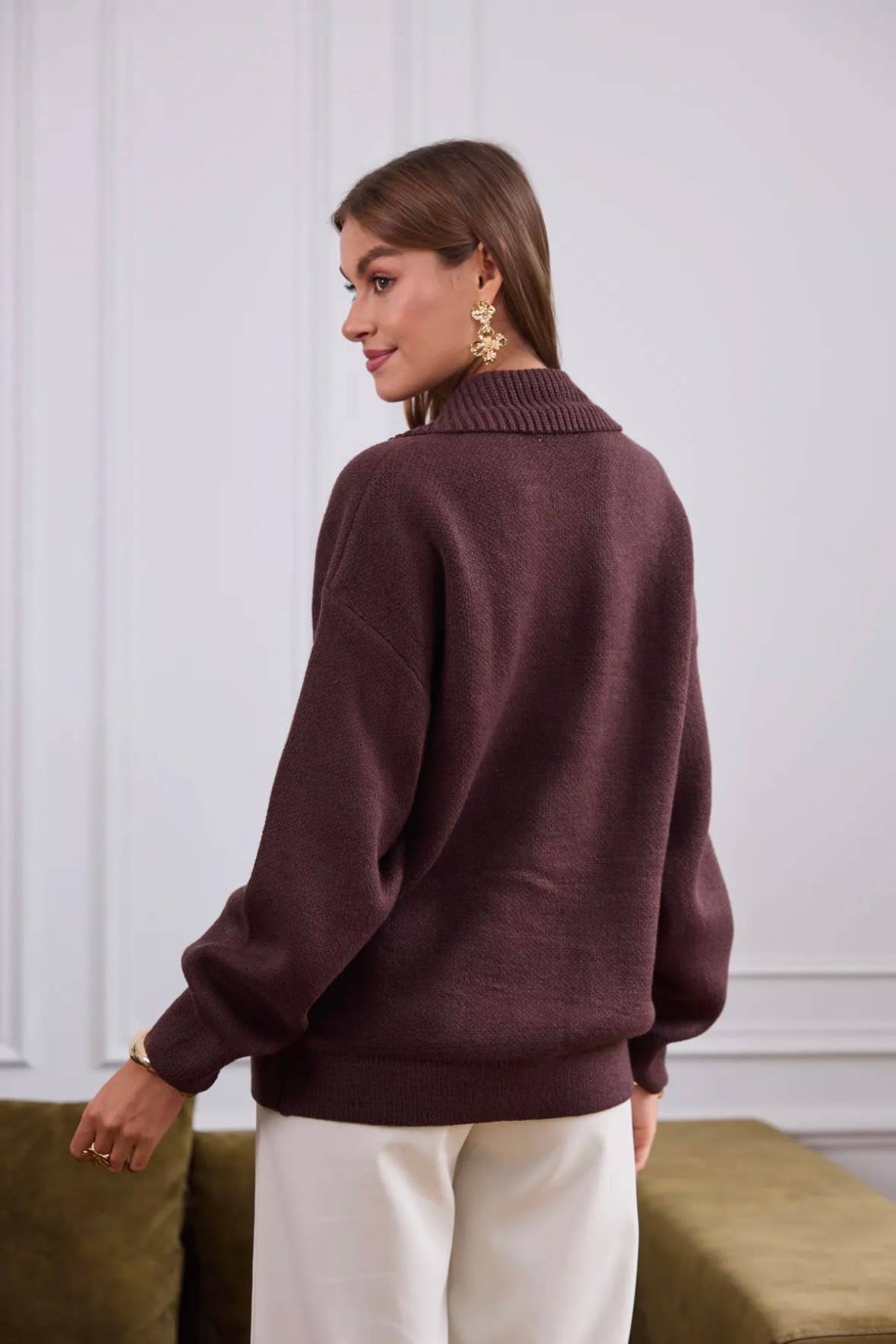 Frime - Vente Cardigan – femme - Gilet court à col large et boutons dorés - 27014