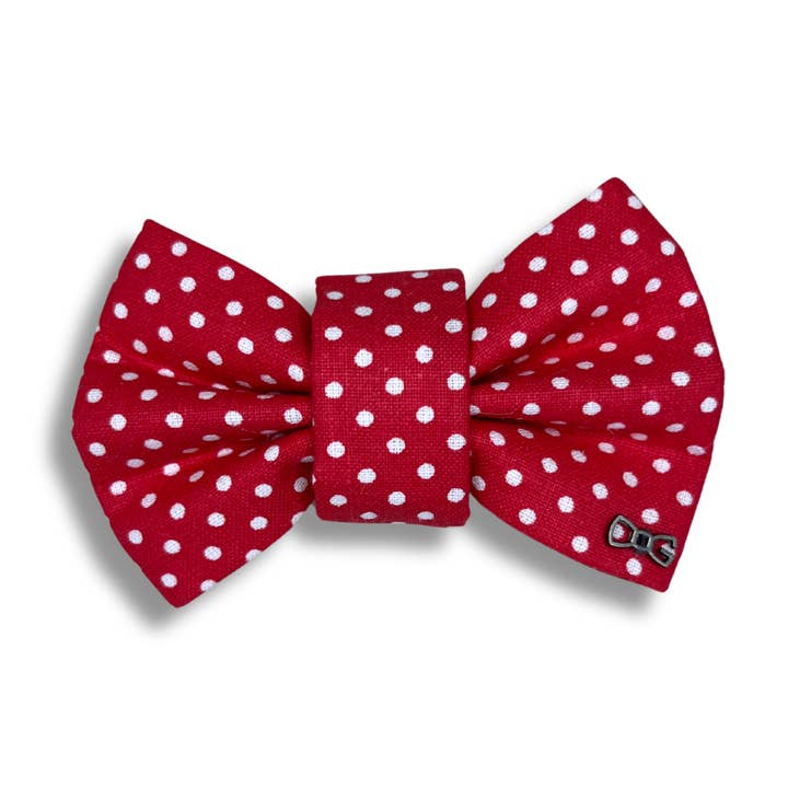 Red Polka Dot Dog Bow Tie attachable to any collar for wholesale by FUNKY DOG