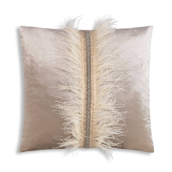 Ava Beige Velvet Pillow With Ostrich Feathers for wholesale by Cloud 9 Design