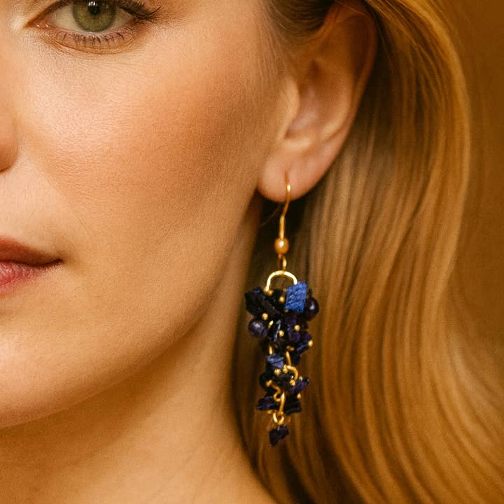 BEADS CORNER - Wholesale Dangle Earrings - Blue Goldstone Gemstone Dangle Earrings – Handmade with Gold Accents1