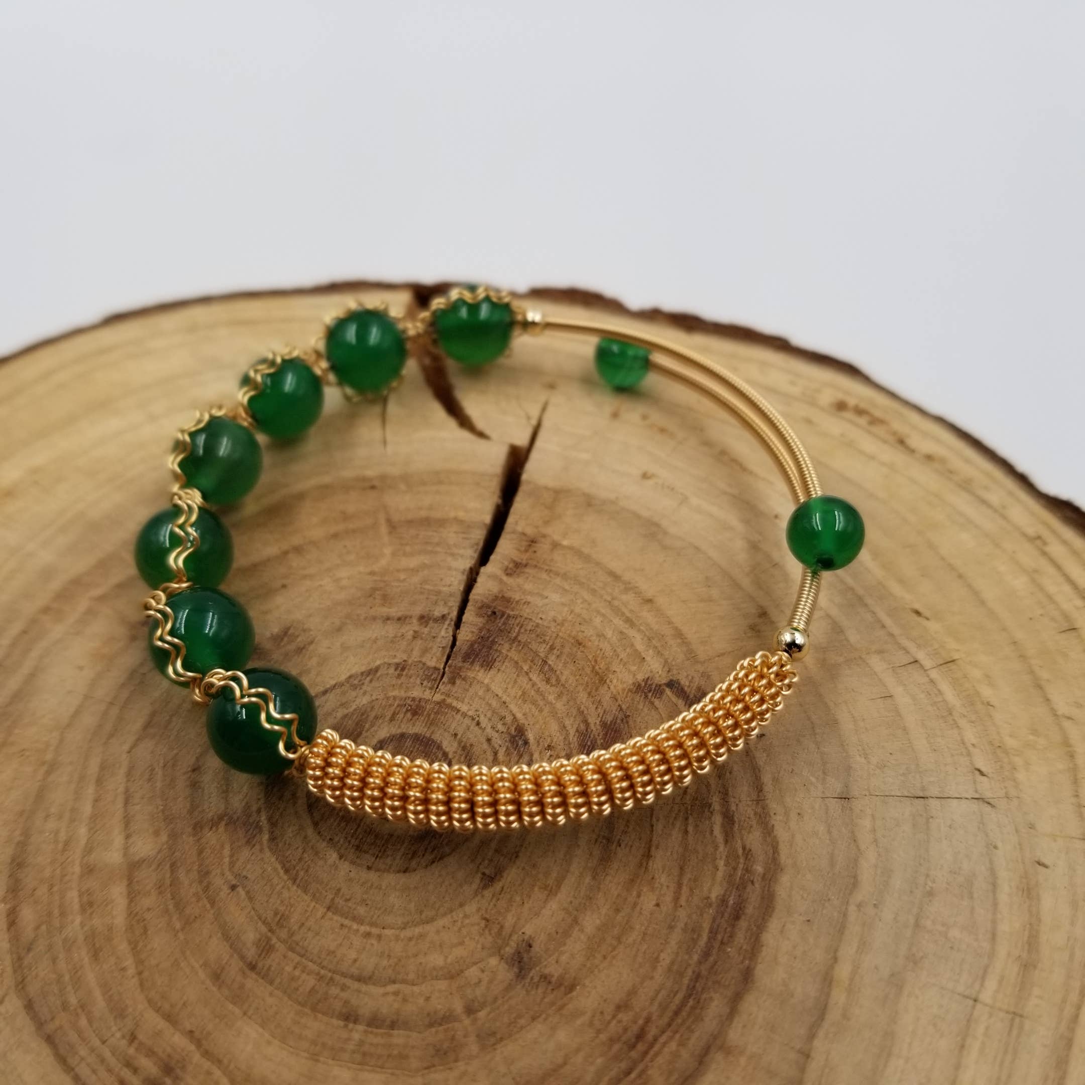 CHAKRA JEWELRY – Engroshandel Perlearmbånd – Håndlavet naturlig grøn agat 14K armbånd3