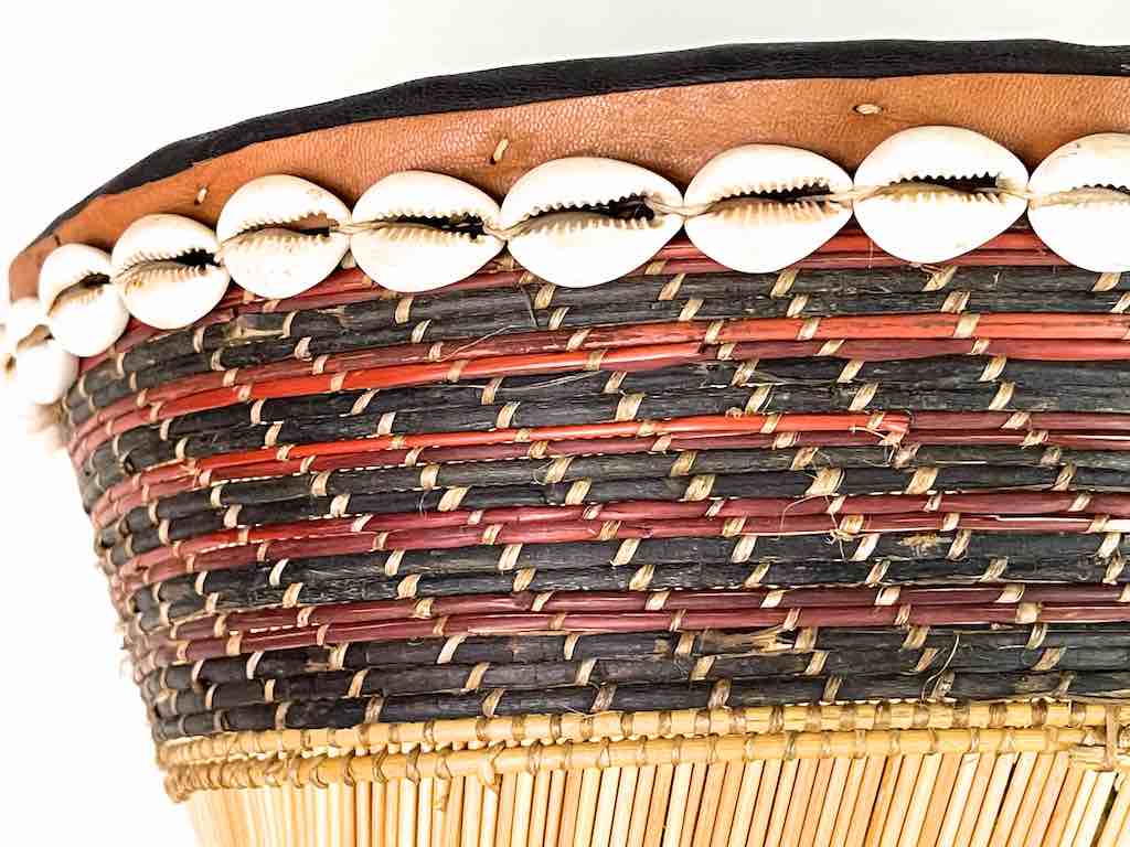 The Niger Bend - Wholesale Basket - Mossi Square-bottom Round-top Leather & Cowrie Shell Trim Straw Basket8