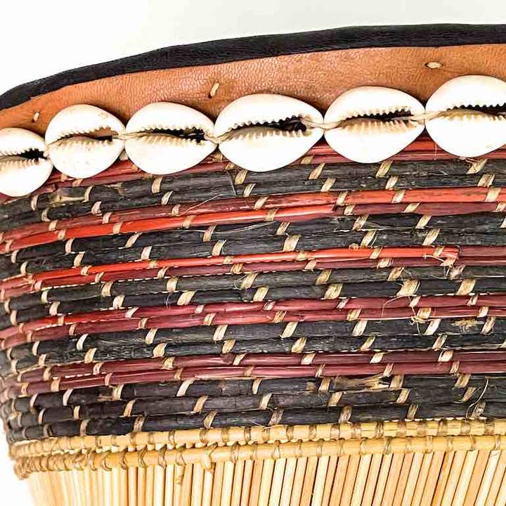 The Niger Bend - Wholesale Basket - Mossi Square-bottom Round-top Leather & Cowrie Shell Trim Straw Basket8