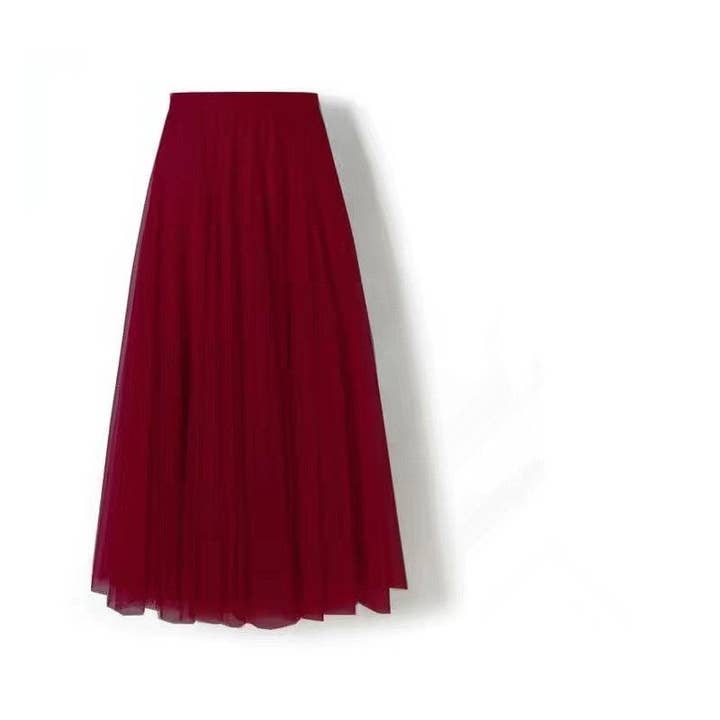 Plush Looks - Wholesale Skirt - Women's - Midi Pleated Tulle Skirt