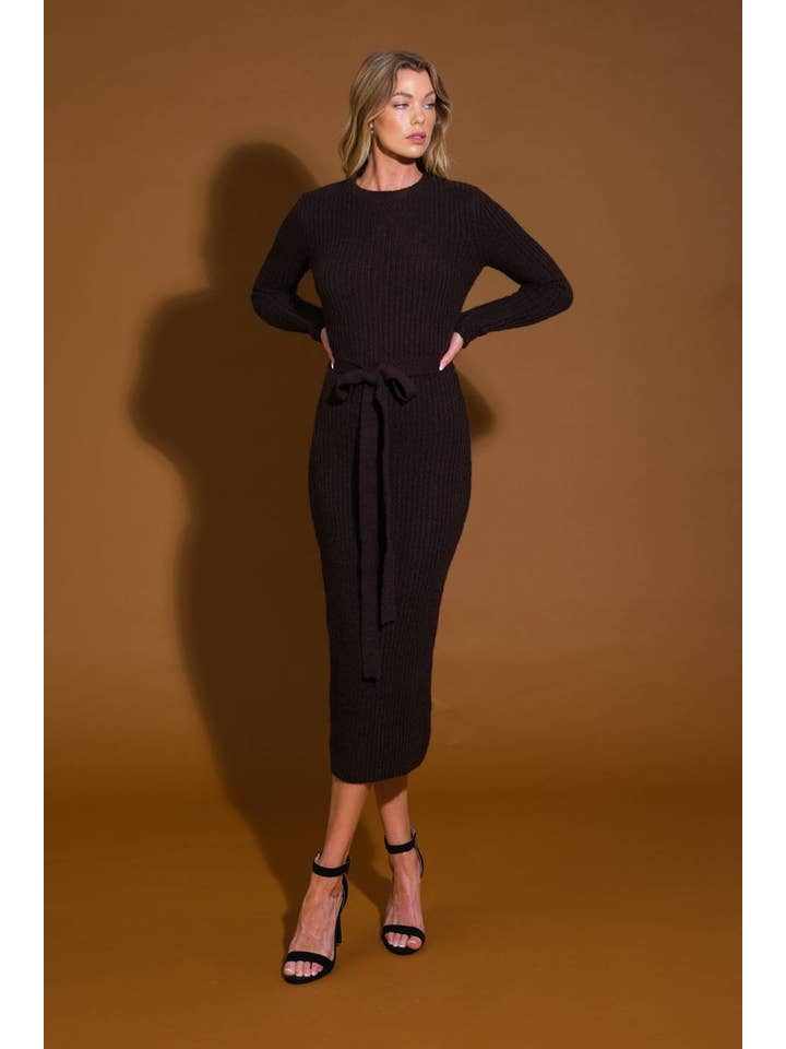 A sweater knit midi dress - ISW5236 BROWN for wholesale on Faire