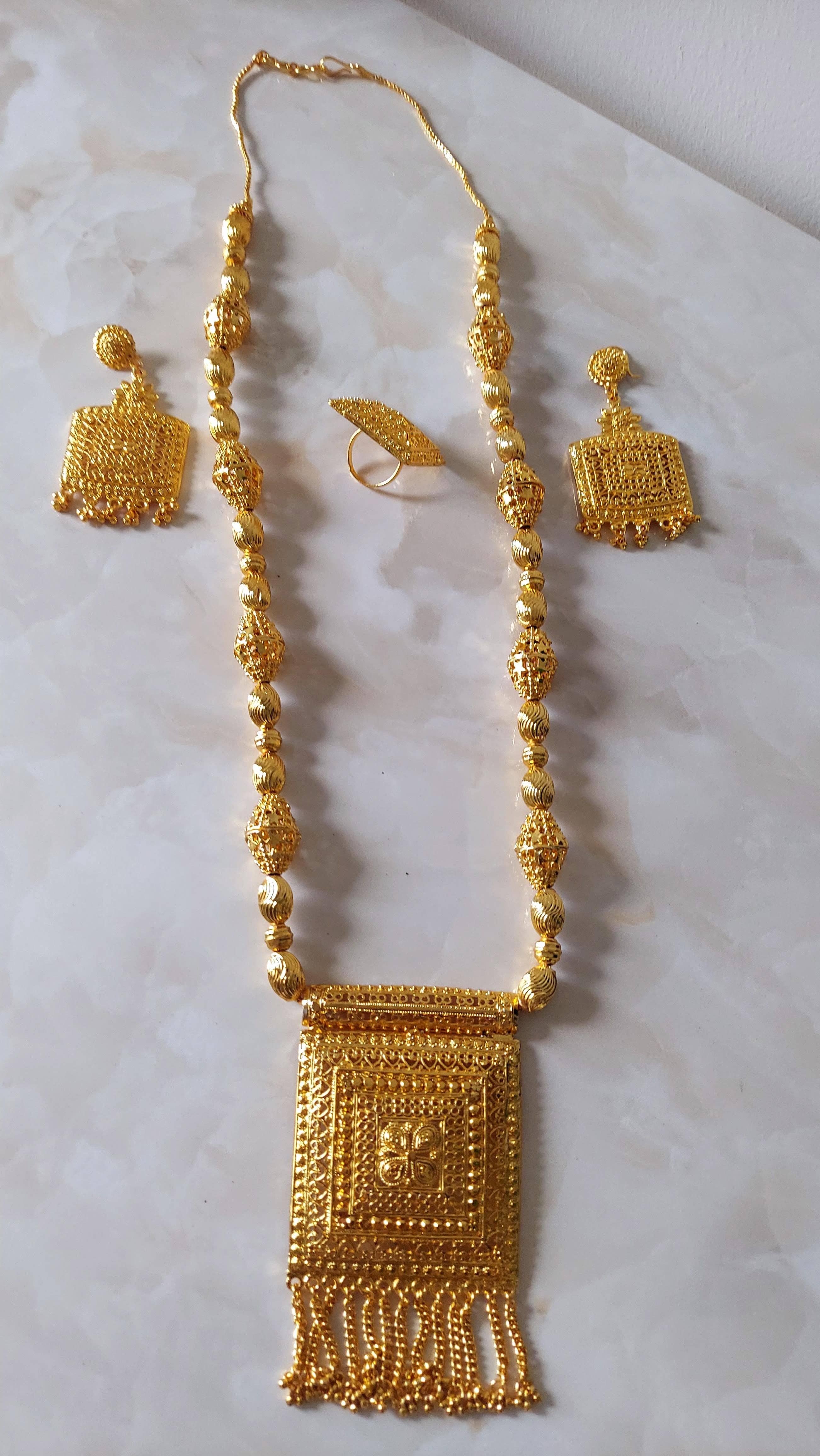 India Batik – Großhandel Schmucksets – Goldhalskette/Ohrring/Ringset/Vergoldet -083