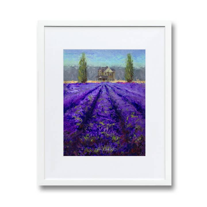 Framed Lavender Wall Art Prints of Farmhouse Landscape for wholesale by Whitworth Gallery