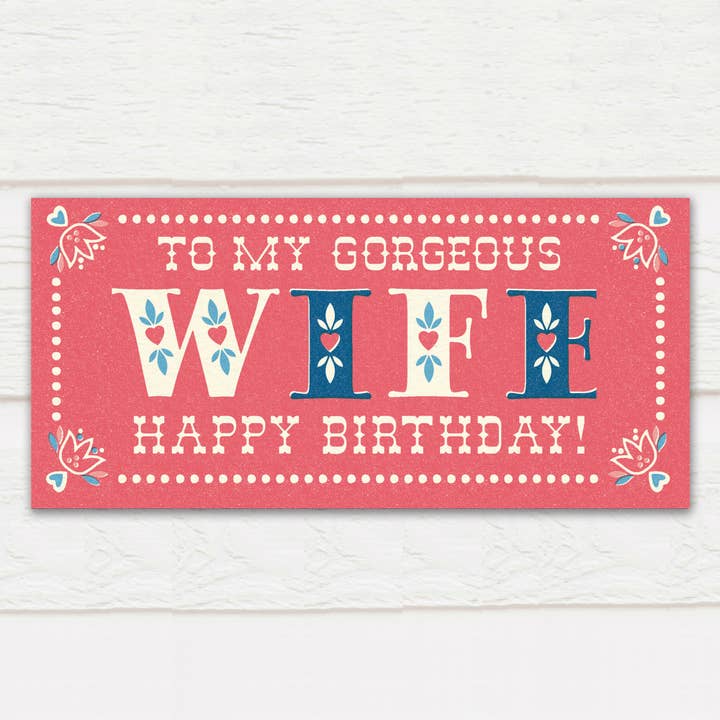 Folksy Birthday Card, Wife for wholesale by Pennychoo
