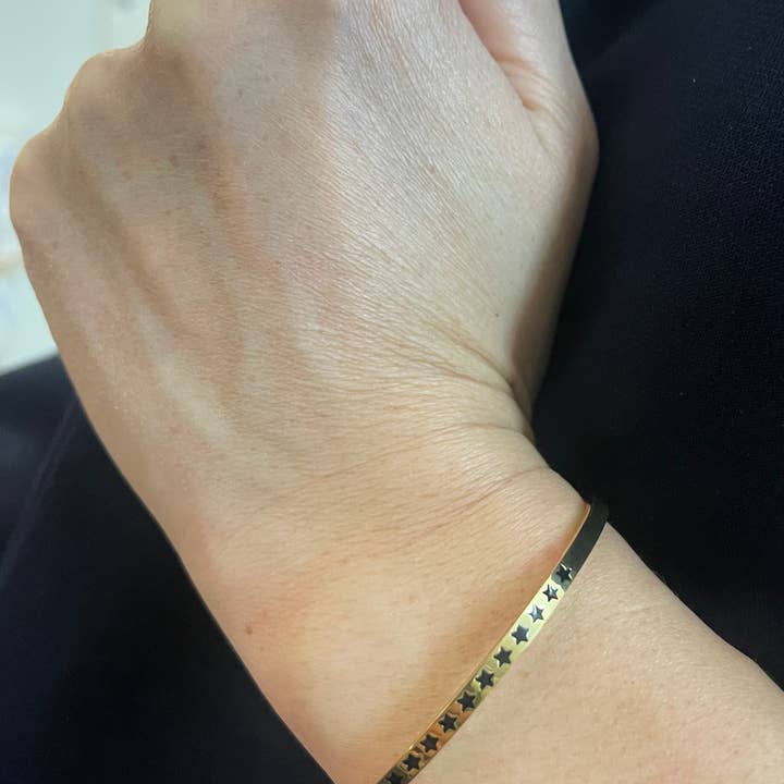 Rhinestone Star Open Bangle Steel Bracelet for wholesale by Bijoux 7bis