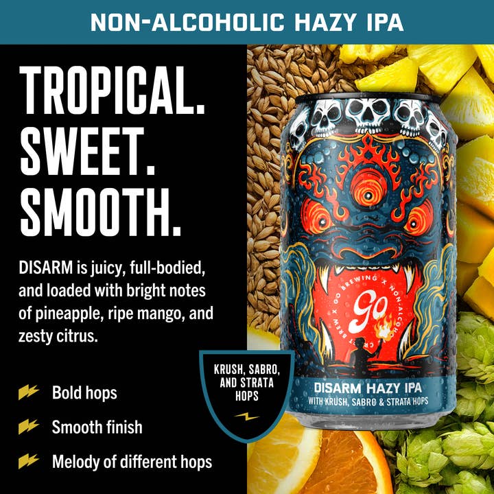 Go Brewing - Wholesale Non-Alcoholic Beer - Go Brewing Disarm Hazy IPA - 6 Pack Non Alcoholic Beer1