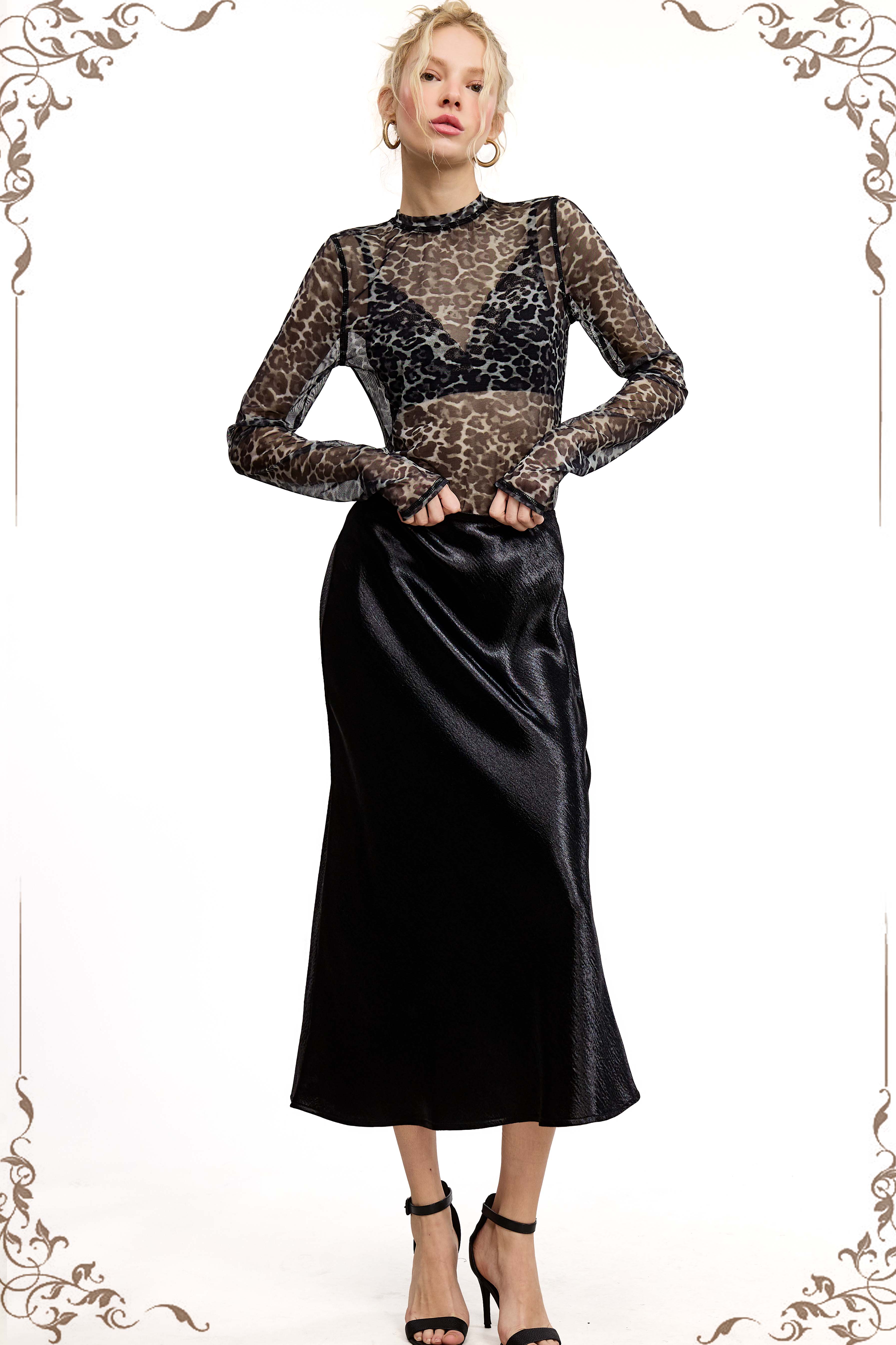 La Miel - Wholesale Skirt - Women's - JDP4232-Dressy Satin Long Panel Silhouette Skirt23