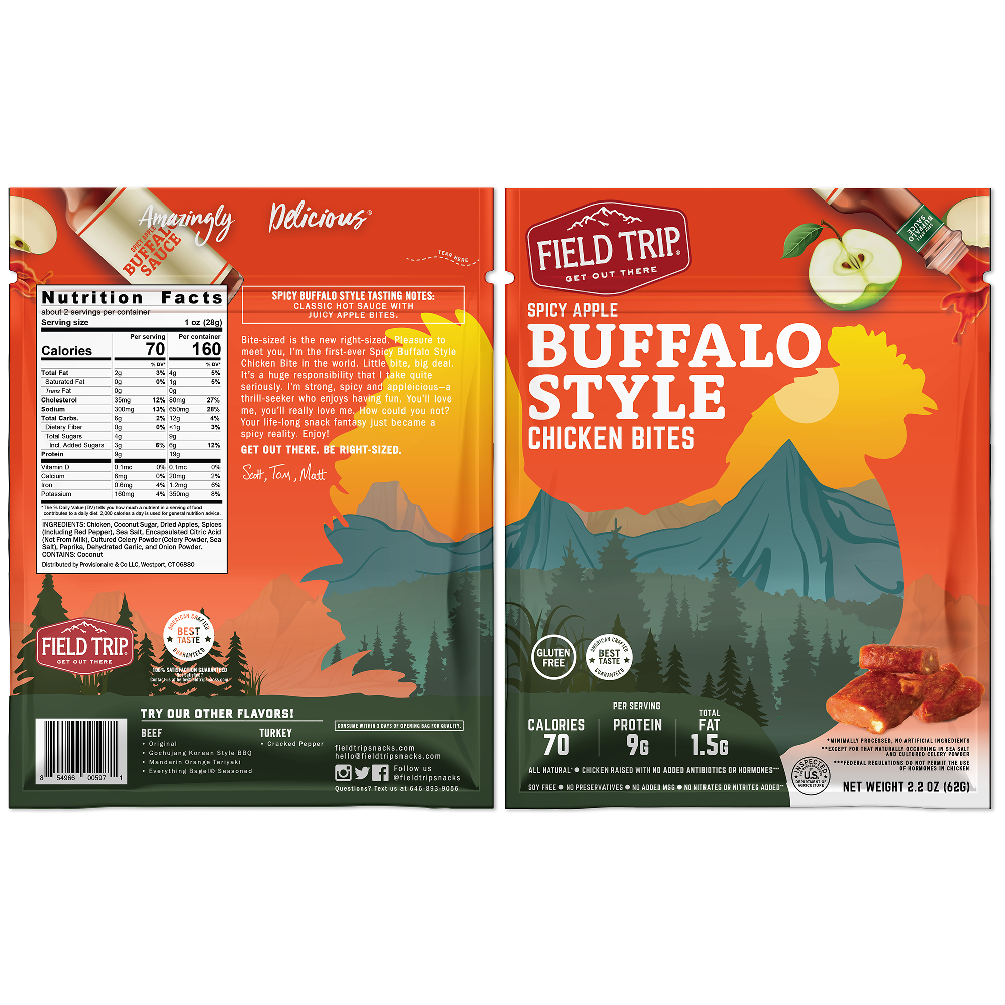 FIELD TRIP - Wholesale Jerky - Spicy Apple Buffalo Style Chicken Bites (2.2oz)1
