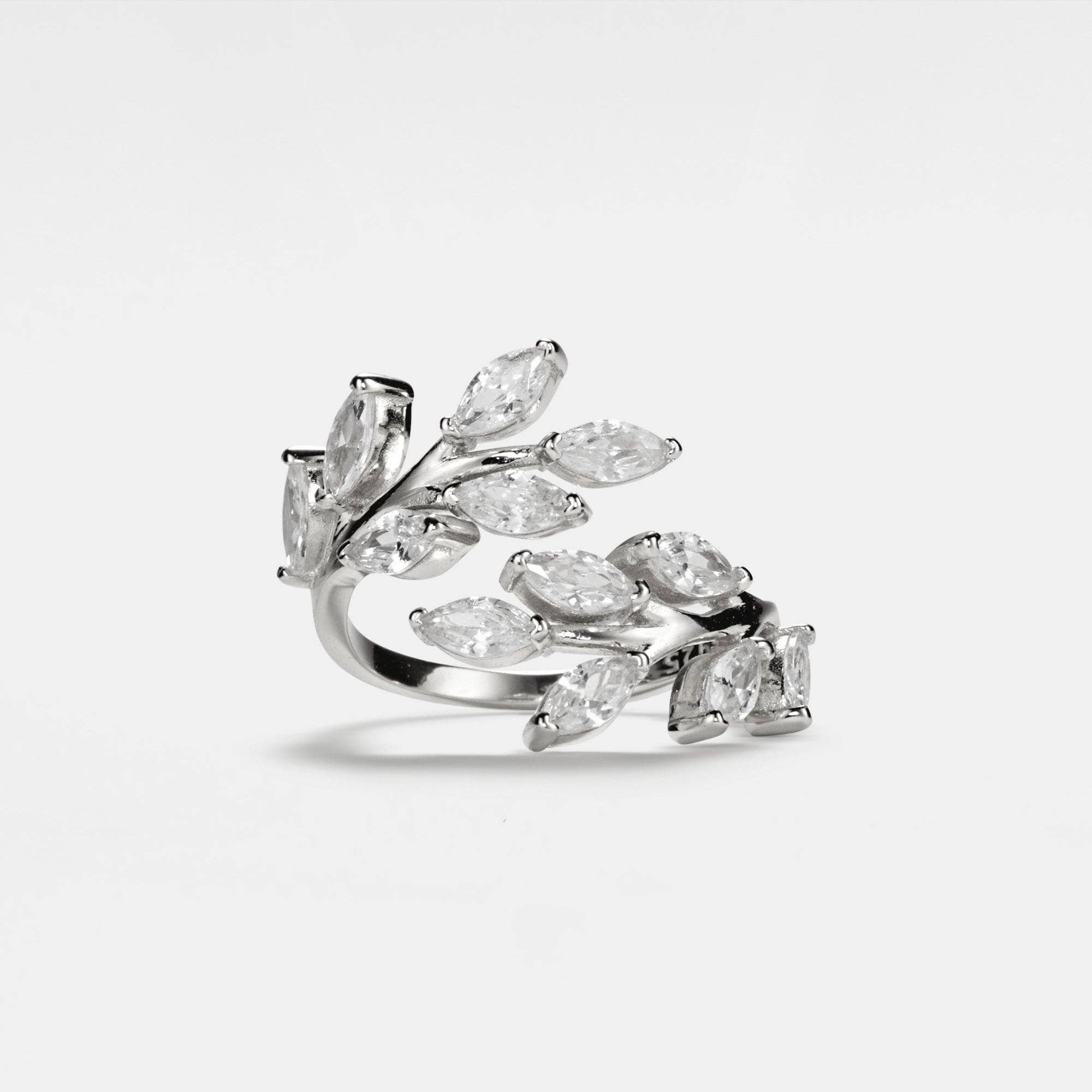 Perimade & Co. LLC - Wholesale Band/Stacked Ring - Olive Vine Leaf Branch Bypass Ring in 925 Sterling Silver1