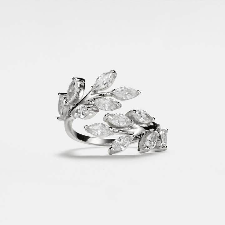 Perimade & Co. LLC - Wholesale Band/Stacked Ring - Olive Vine Leaf Branch Bypass Ring in 925 Sterling Silver1