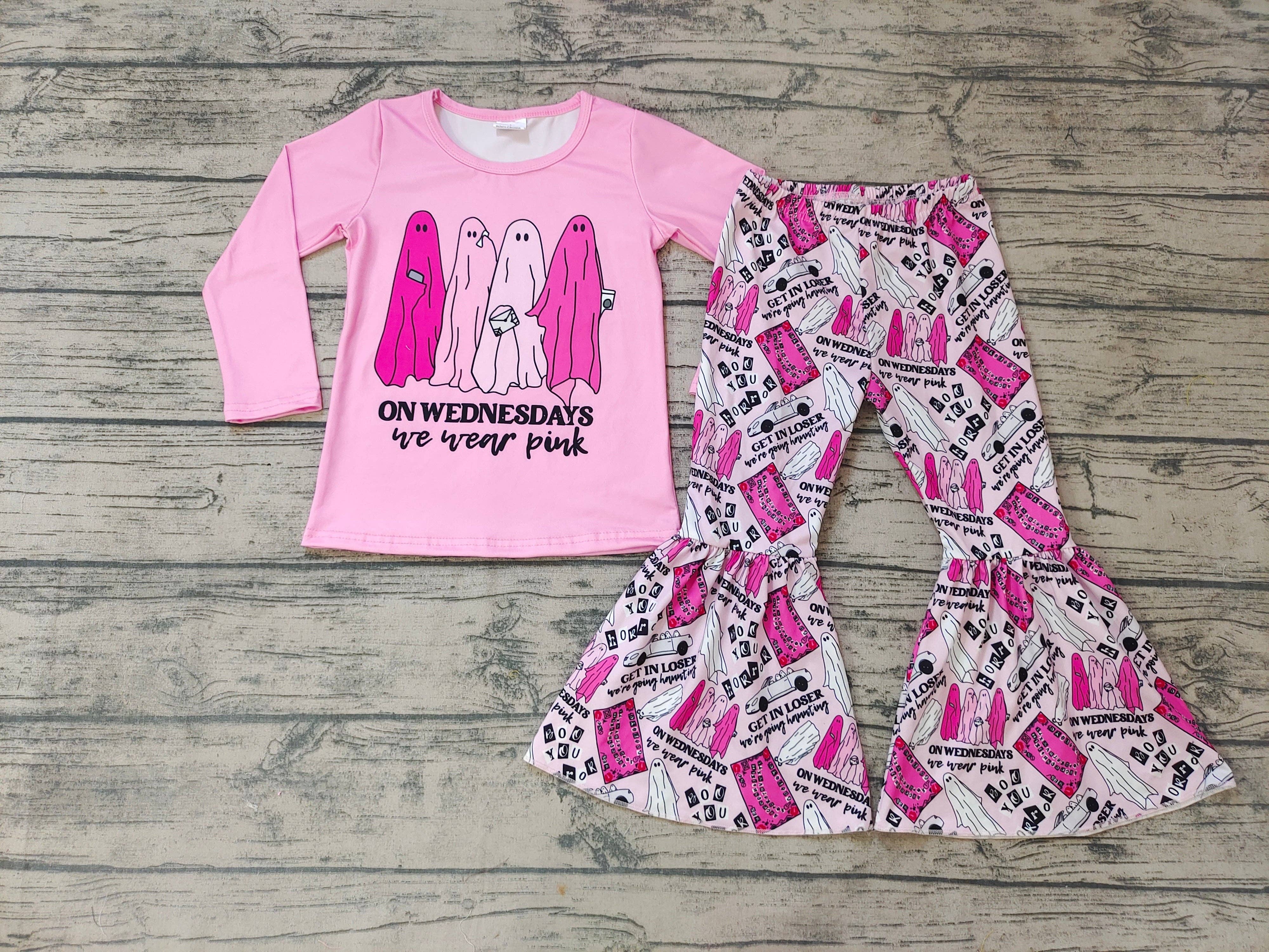 Aier Wholesale - Wholesale Top & Pant Set - Kids - Baby Girls Halloween pink ghost bell pants sets1