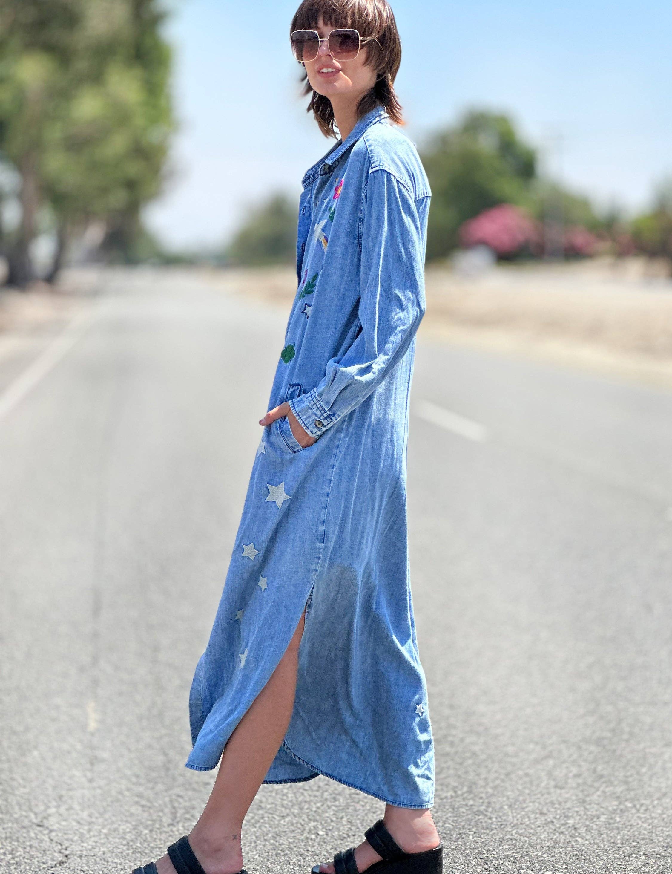Denim Embroidered Shirtdress for wholesale on Faire3
