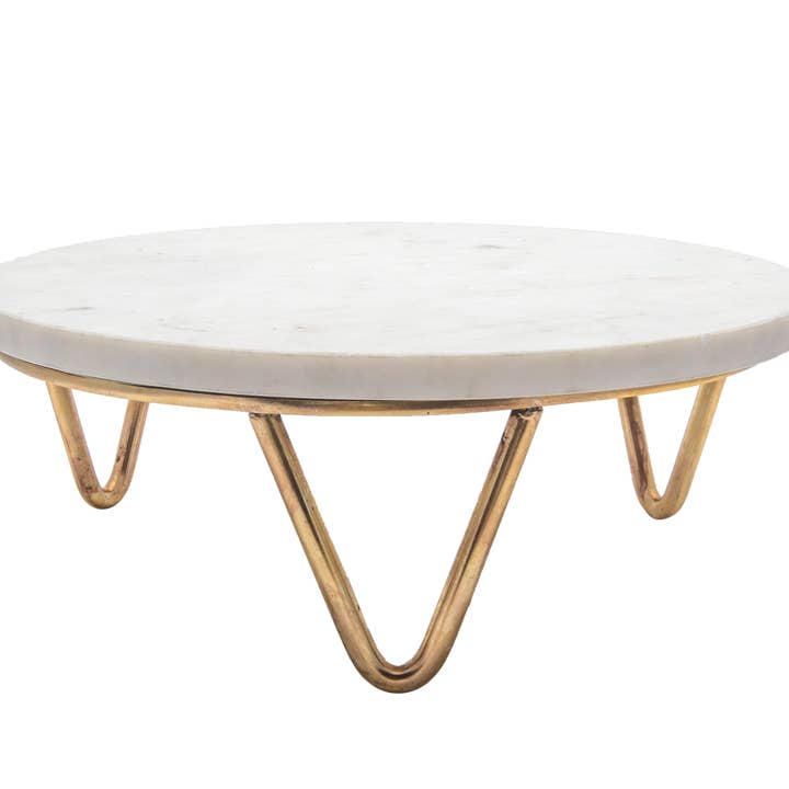 Lg. Marble & Brass V-Base Trivet/Cake Plate 13"Dia for wholesale by BIDKhome