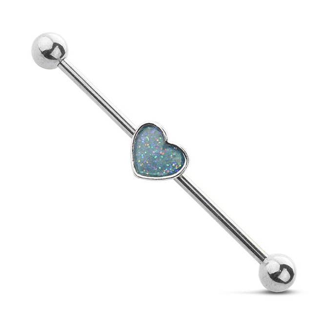 BARBELL INDUSTRIEL EN ACIER CHIRURGICAL 316L AVEC CENTRE DE CŒUR SCINTILLANT pour la vente par CRAVE