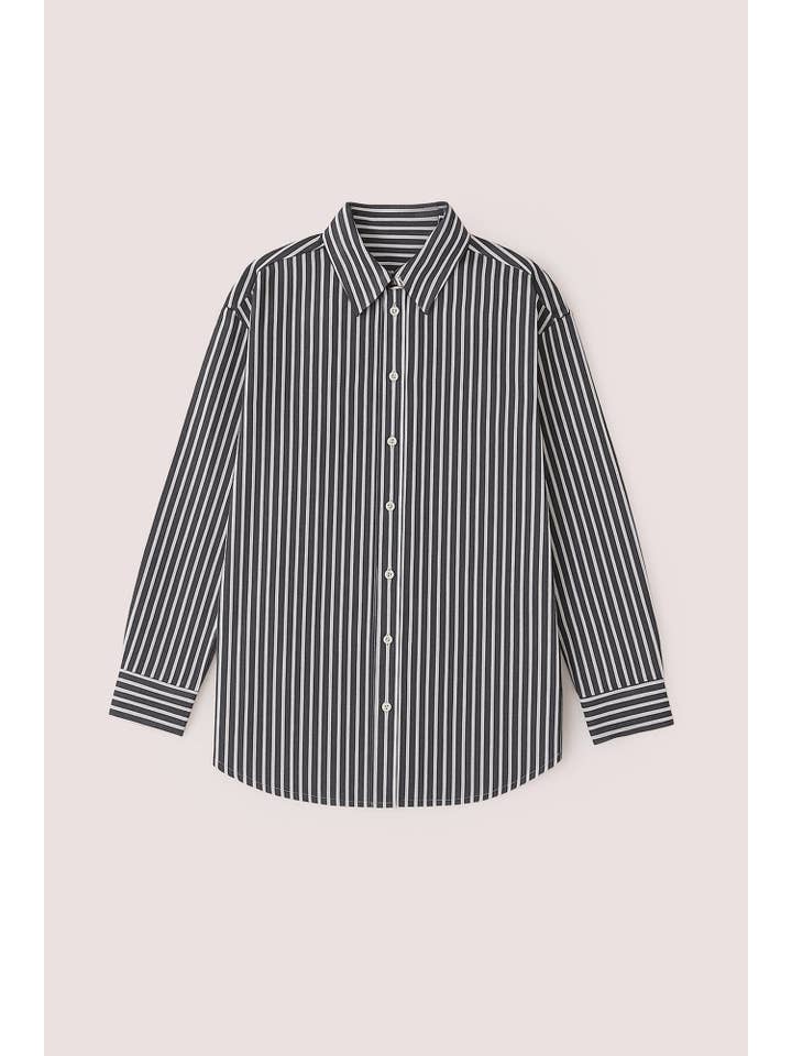Siyah THIN STRIPED OVERSIZE SHIRT - COTTON BLEND for wholesale on Faire5