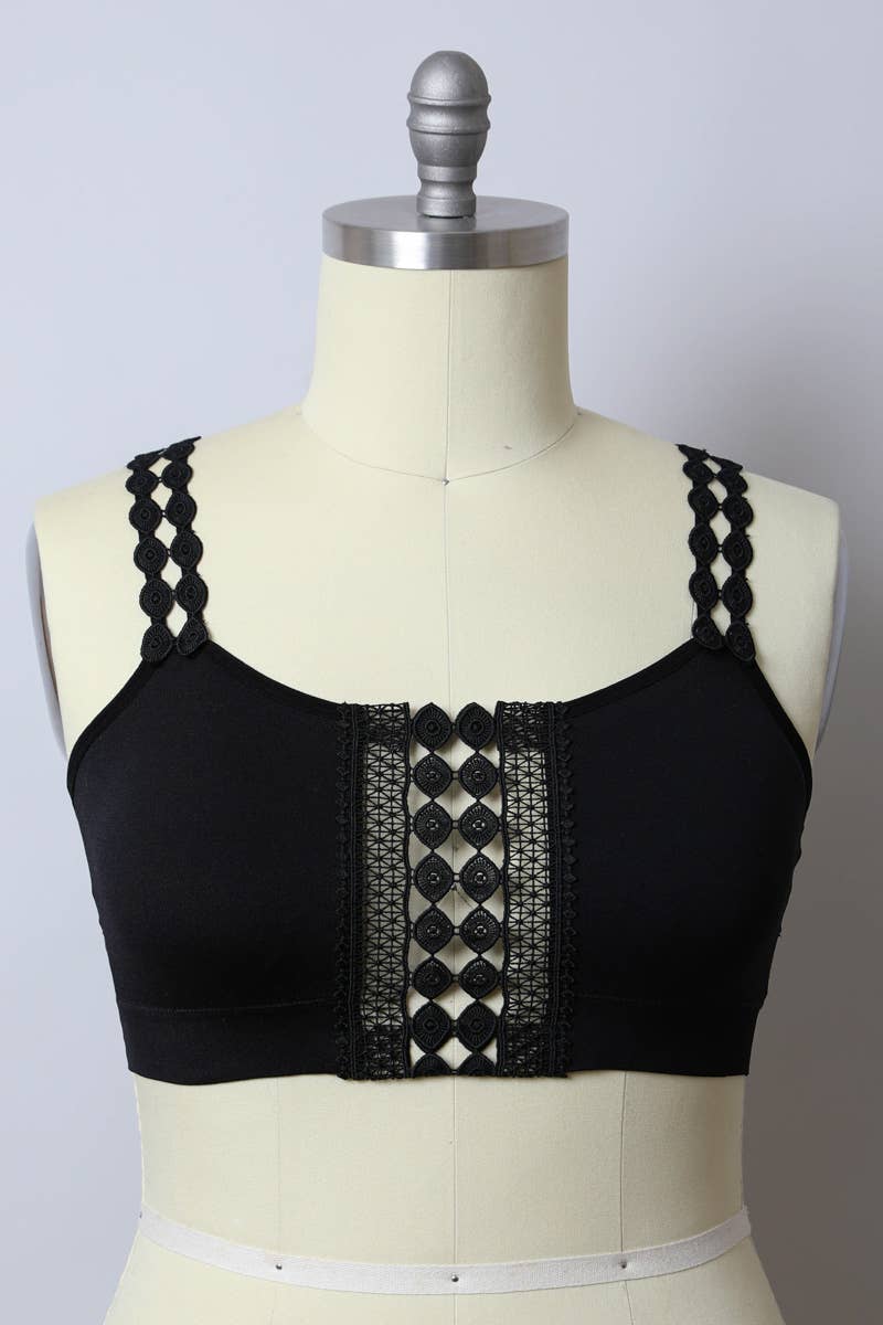 Leto Accessories - Wholesale Bralette - Women's - Boho Eye Lace Applique Bralette Plus Size12