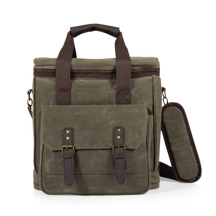 Weekender - 6 Bottle Insulated Wine Bag - Khaki Green with B for wholesale by Picnic Time Family of Brands