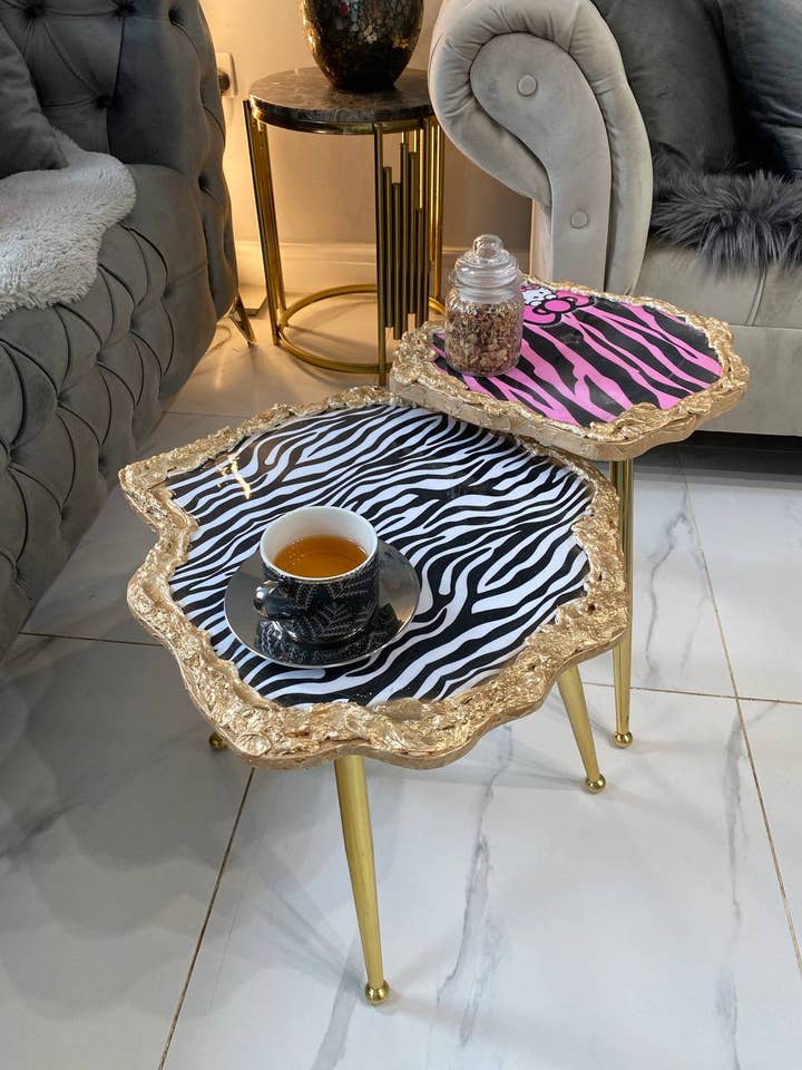 2 Handmade Nesting table Large Epoxy art Geode coffee/side ( for wholesale by SamshineDesign